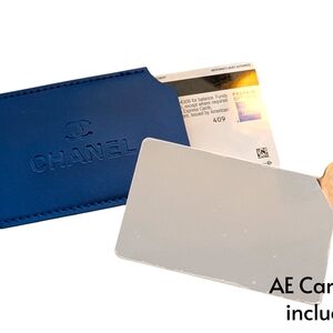 CHANEL Blue Card Holder with Silver Mirror